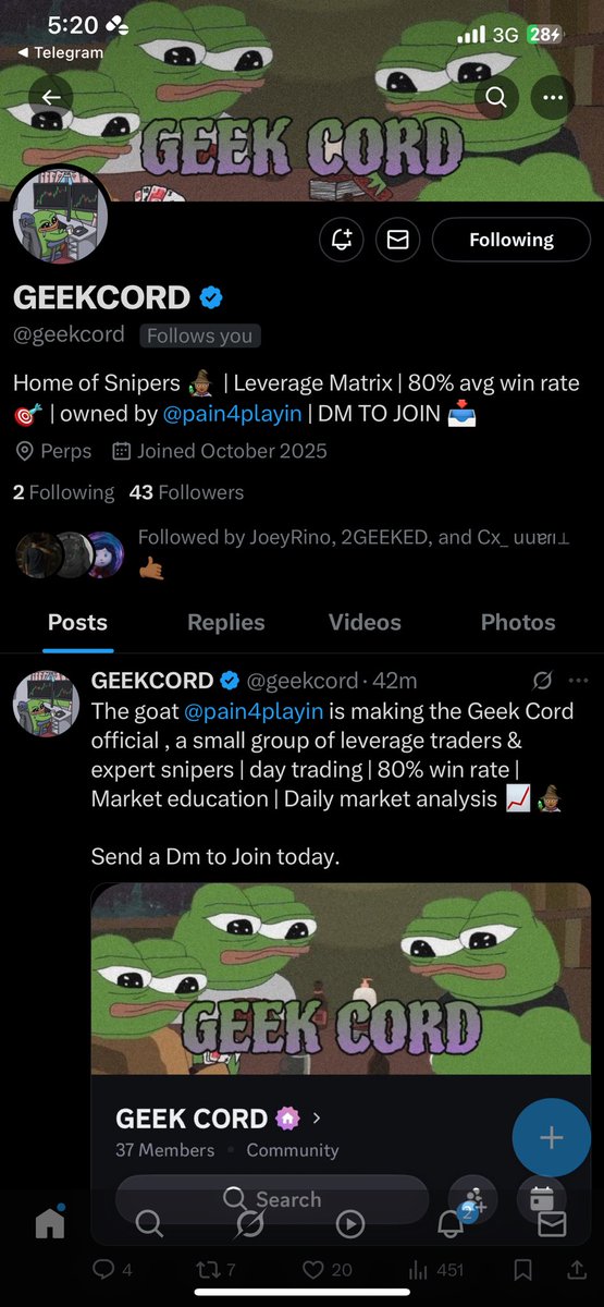 AnythingChart's tweet image. Feeling alone as a leverage trader or being lonely on the ct with having nobody having same target as you while on here
Join @geekcord
You’d meet crazy traders like myself, @pain4playin and many more traders with experience, zeal to making the bag and people who will guide you…