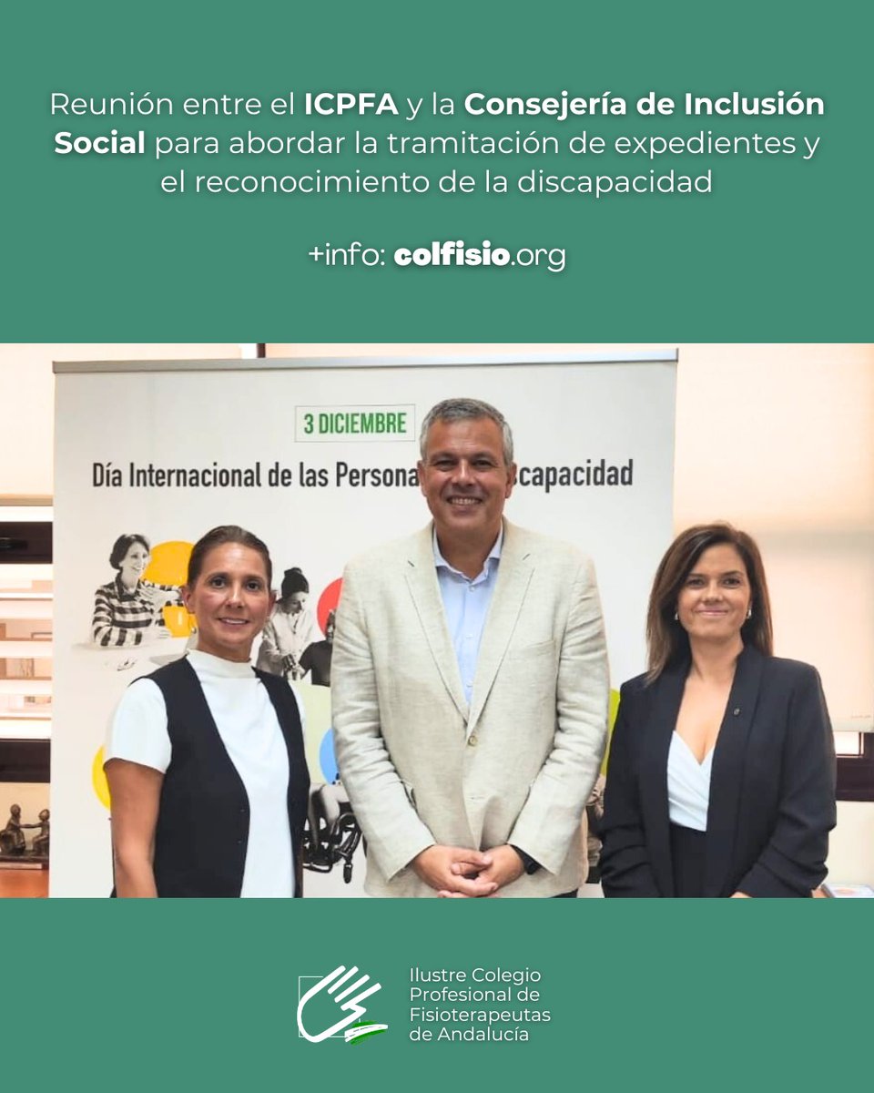 Reunión estratégica entre la vicepresidenta de <a href="/Colfisio/">Colfisio</a> Cristina Galvéz y la Dirección General de Personas con Discapacidad para abordar la situación de los Centros de Valoración de Discapacidad de Andalucía
#fisioterapia #discapacidad #normativa #salud #andalucía