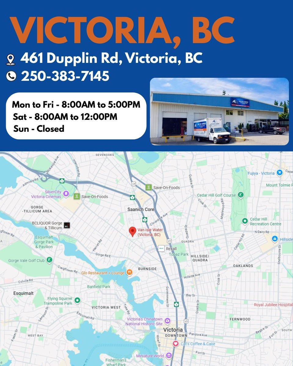 📍 Find Us in Victoria, BC!
Van Isle Water – 461 Dupplin Road, Victoria, BC
Your local destination for pumps, filters, irrigation, rainwater systems, and more — everything you need for your home, garden, pond, or pool.
🌐 vanislewater.com