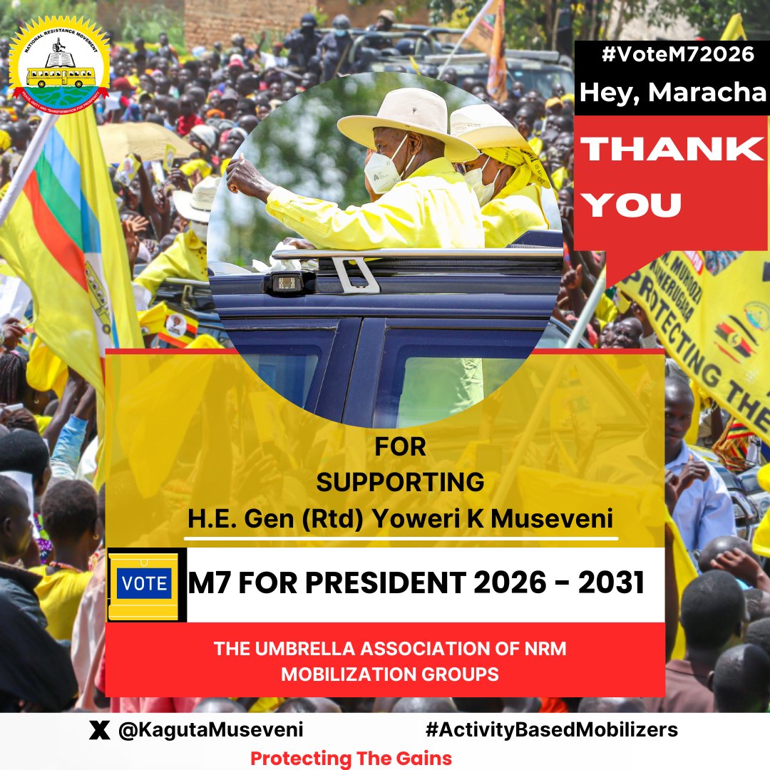 The Umbrella Association of NRM Mobilization Groups <a href="/nrmgroups/">Umbrella Association of NRM Mobilization Groups</a> extends warm appreciation to the great people of Koboko for the massive support to H.E. Gen (Rtd) Yoweri Kaguta Museveni <a href="/KagutaMuseveni/">Yoweri K Museveni</a>.

Together, we keep #ProtectingTheGains 🇺🇬
#VoteM72026 #ActivityBasedMobilizers