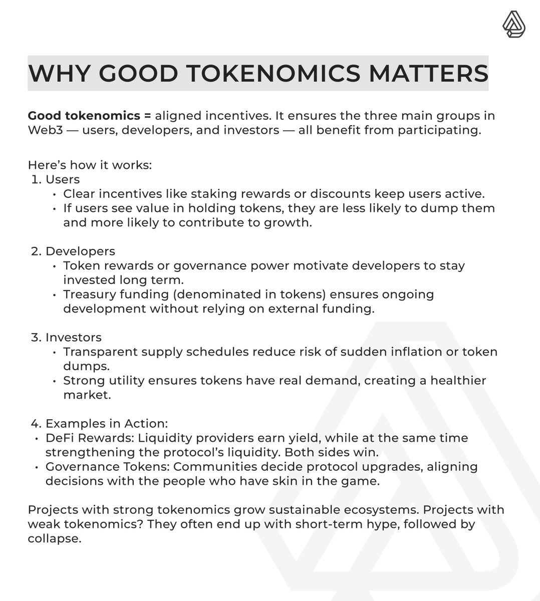 Ajna_VC's tweet photo. 2/ Good tokenomics = aligned incentives.

✔️Users earn
✔️Builders stay
✔️Investors trust

Projects with strong tokenomics build ecosystems.
Weak ones build exit liquidity. https://t.co/90YbiWTGC7