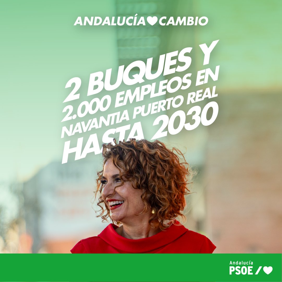 🚢 La construcción de dos nuevos Buques de Acción Marítima (BAM) para la Armada española suponen 2.000 empleos para el astillero de Navantia en Puerto Real (Cádiz) hasta 2030. 

💚 María Jesús Montero es una apuesta segura para el empleo de la Bahía gaditana.