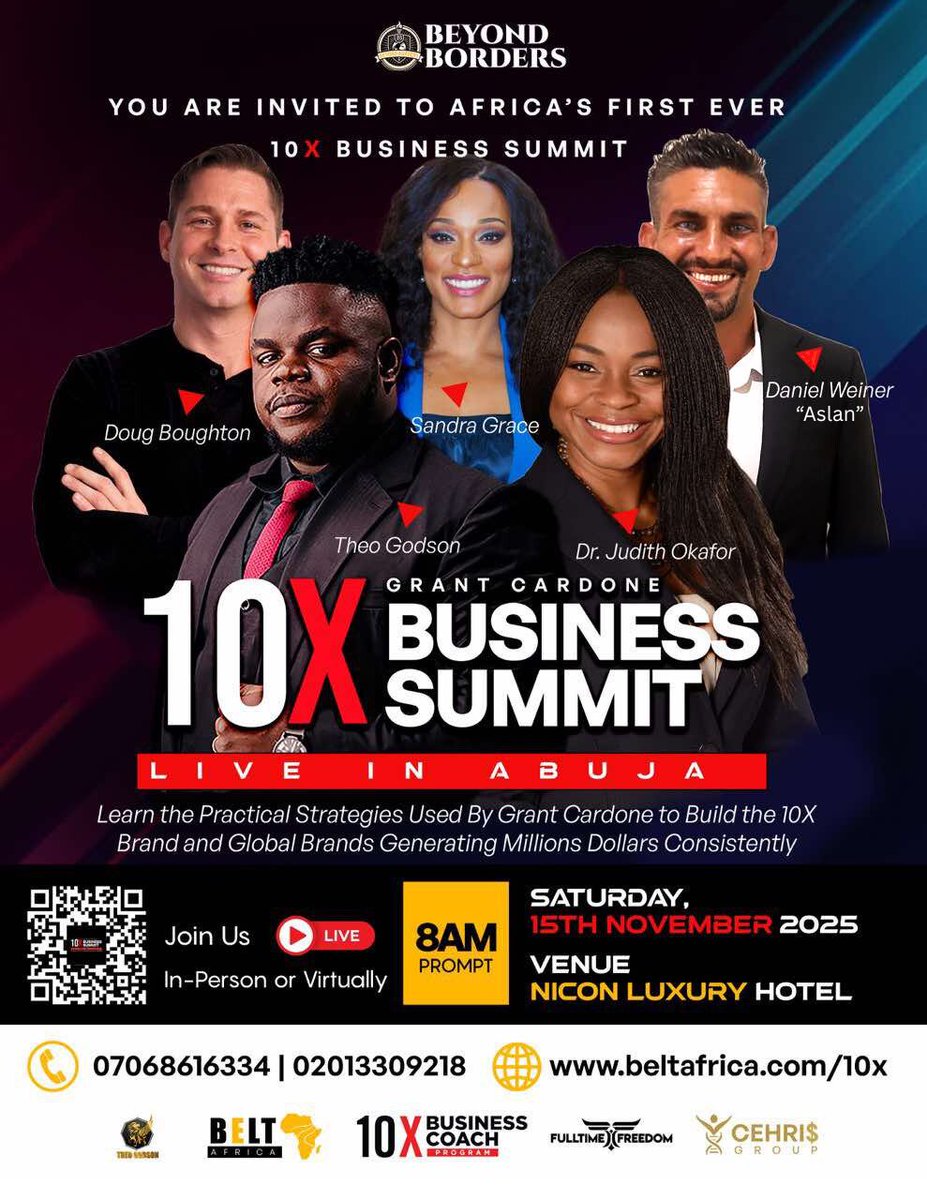 🚨 Attention Nigarian Winners 🏆 

🚀 I’ll be speaking at Africa’s 1st 10X Business Summit in Abuja 🇳🇬

Giving away FREE 🎟️ tickets!

👉 Like + RT
👉 Comment:
•“I’m in Abuja” for in-person
•“I’m outside Abuja” for online
Let’s grow &amp; 10X together! 🌍🔥
#10XBusinessSummit #Web3