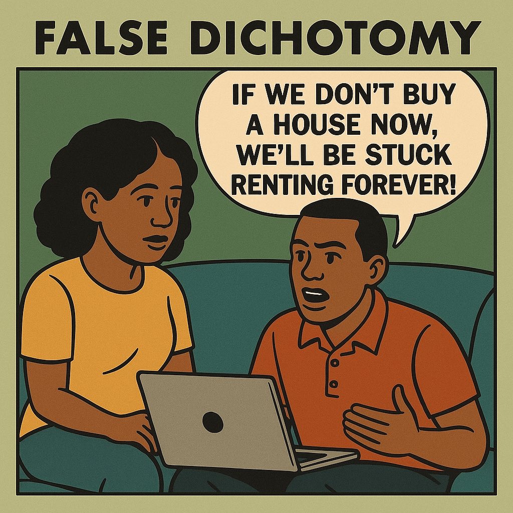 noblelawyers's tweet image. False dichotomy 

A false dichotomy (or false dilemma) occurs when someone asserts two possibilities as if no others exist. The proposition is “it’s either this or that” when reality usually offers this, that, and more.