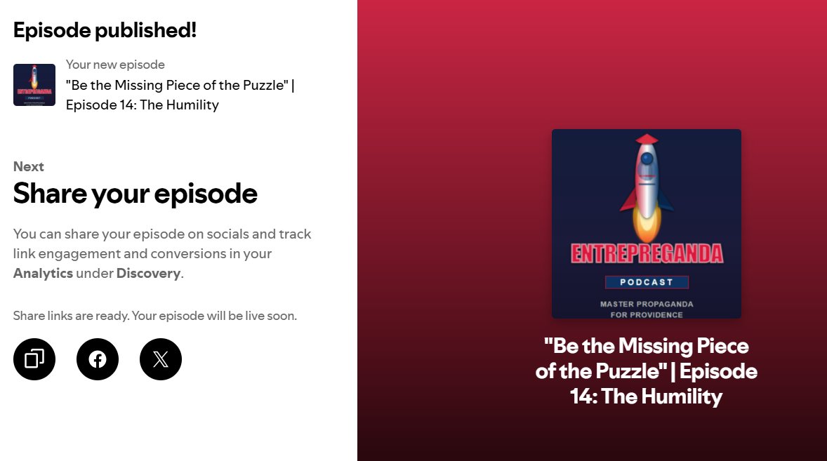 ENTREPREGANDA | “Be the Missing Piece of the Puzzle” - Host delivers a profound episode on strategic positioning, the power of humility, and why being the missing piece makes you invaluable.
<a href="/substack/"></a>:
open.substack.com/pub/mosayk/p/e… 

<a href="/spotifypodcasts/">Spotify Podcasts 🎙</a>: 
open.spotify.com/episode/0aWY8H…

#grow
