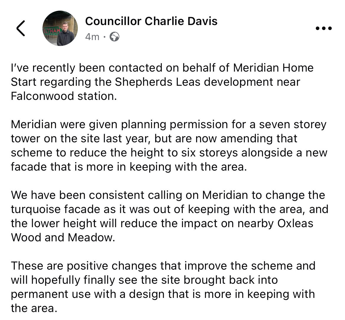Meridian Home Start are revising their plans for Shepherds Leas near Falconwood — lowering the height from 7 to 6 storeys and replacing the turquoise façade with something more in keeping with the area.

My thoughts and the new design below 👇🏼