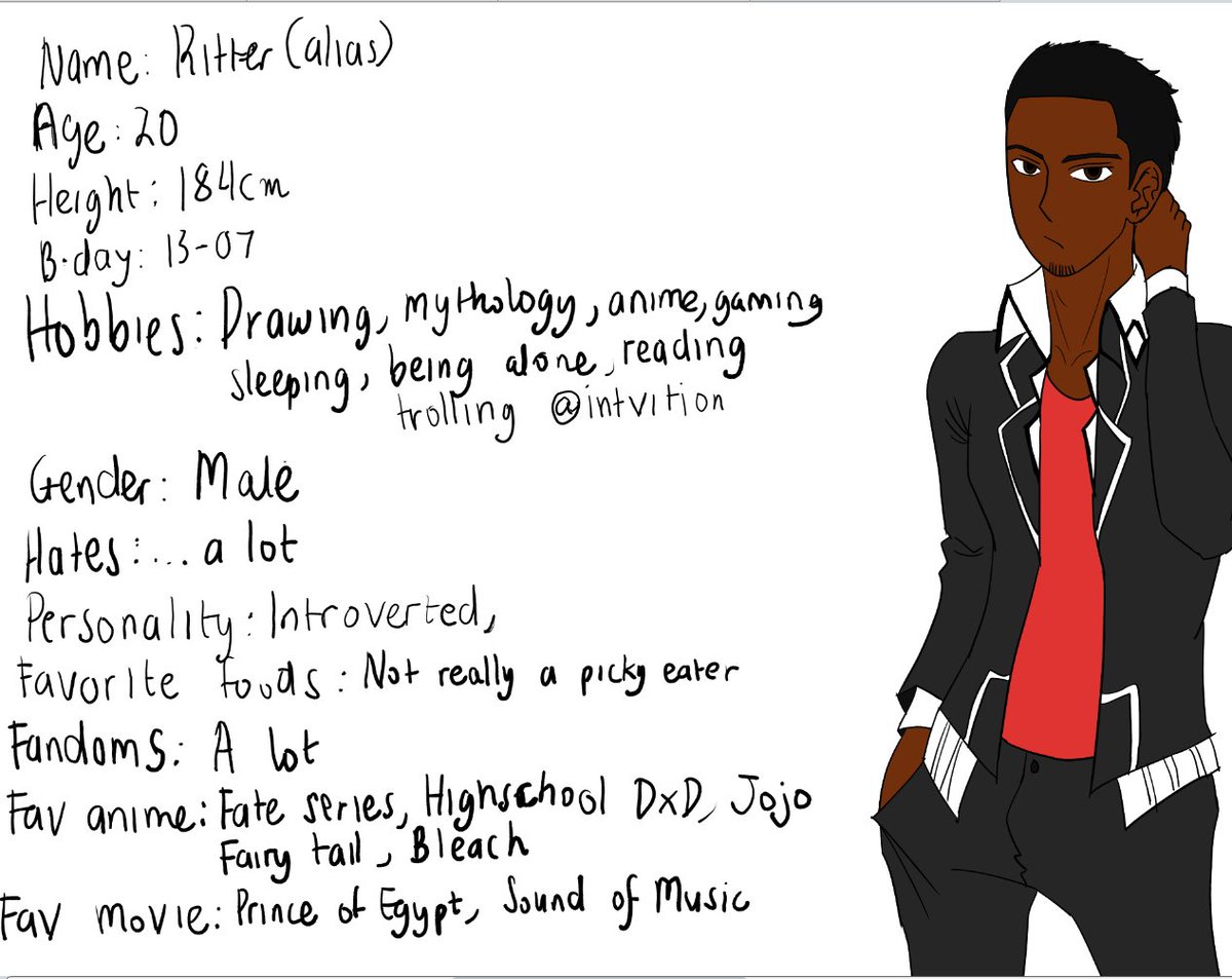 blacksphnx_'s tweet image. I&apos;m Ritter 
- he/him, 20yo (13th July 2005), part Nigerian mostly🇳🇬
- always looking for friends &amp;lt;3
-I draw art of my OCs, and fanart sometimes 
-i like soccer, anime, hoyoverse, mythology, history 
Below are art of me and my mascot, Sphnxx
♡/rt for moots/appreciated :p