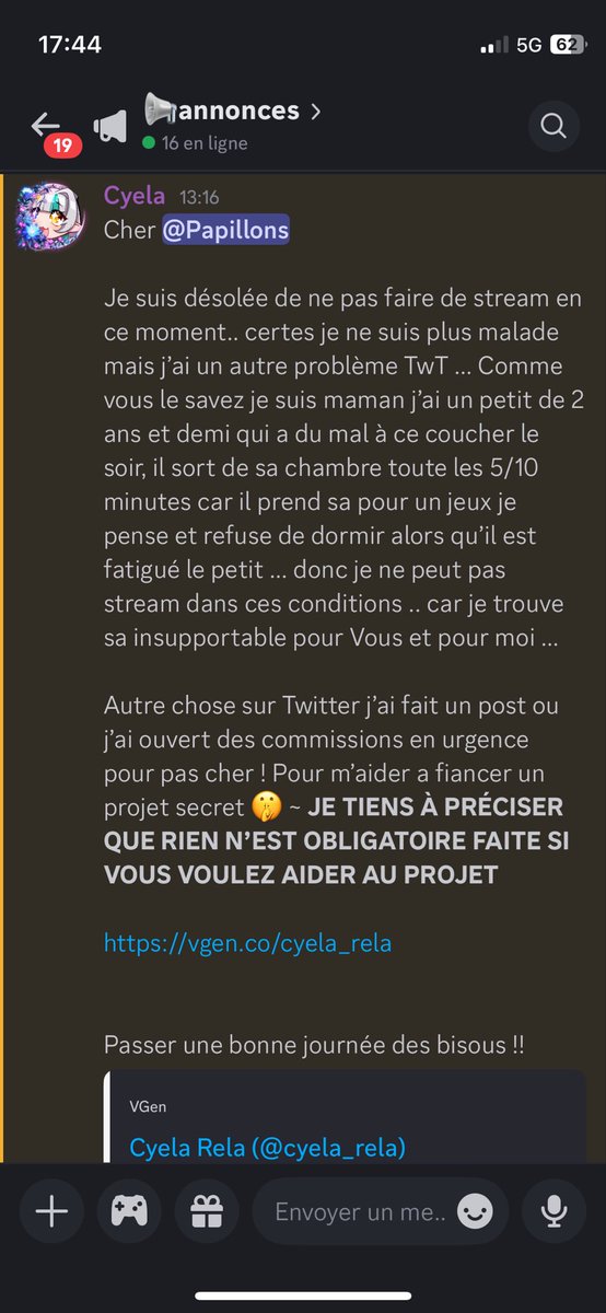 Petit message sur Discord !