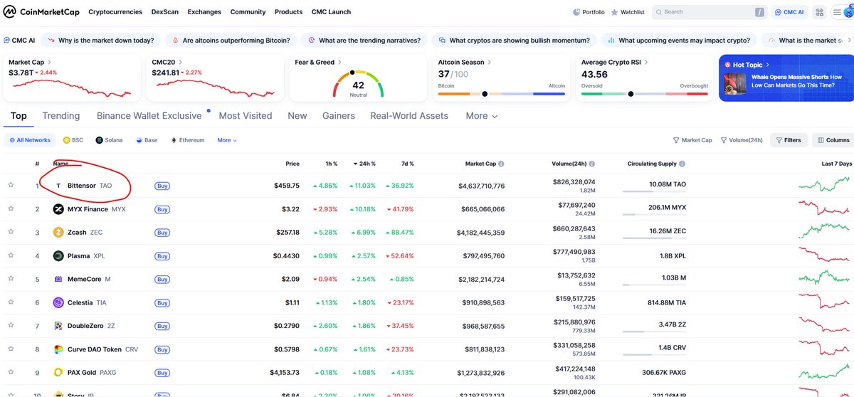 Highest gainer $TAO. One for the history books.