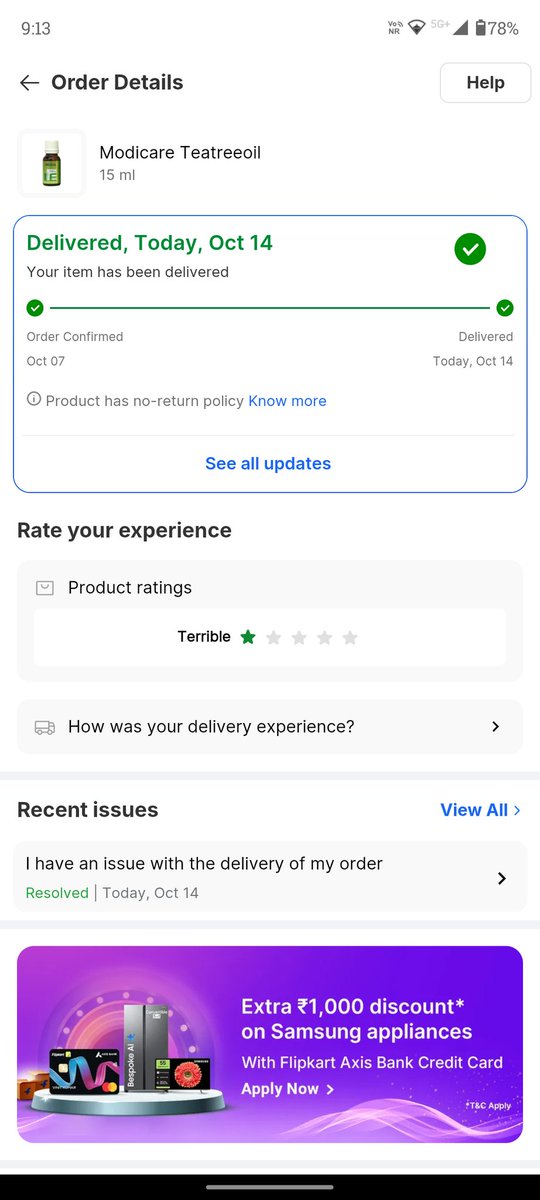 DHAVALP63478095's tweet photo. @Flipkart @flipkartsupport

I have ordered modicare tea tree oil and they have delivered me a completely different product and now they are showing it as an non returnable product.

Can you tell me what the fuck i am supposed to do with your product https://t.co/BeV1RDUskR