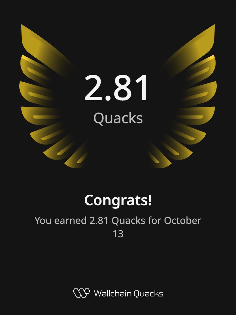 rodrigomcrypto's tweet photo. Just earned 2.81 Quacks on @wallchain_xyz in one day 🦆
Ineligible on Monad, but Wallchain never disappoints, snagged a few more quacks in the bag.
How many quacks did you grab today? 🦆
Use my referral link – https://t.co/UdQa7iJtOf https://t.co/kUVD0Bn7AU