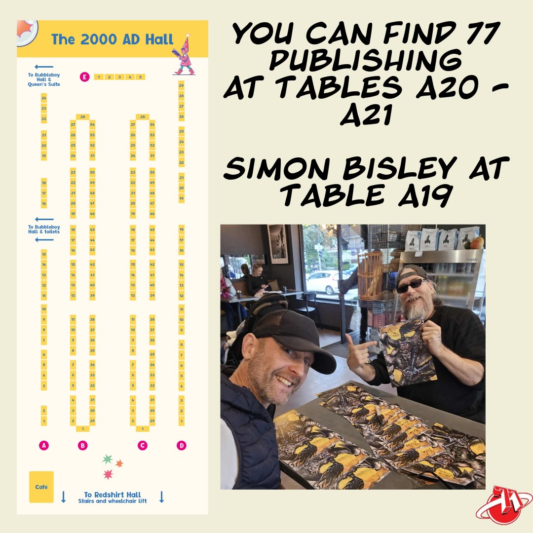 The77Ltd's tweet photo. 🎉 #77Publishing will be at Harrogate Convention Centre on the 15 & 16 November for #thoughtbubble2025 🎉
You can find us and our pal, Simon Bisley in the 2000AD Hall on Row A 💪
If you're going or exhibiting, let us know in the comments! 🤘 https://t.co/4lWjBXml9Y