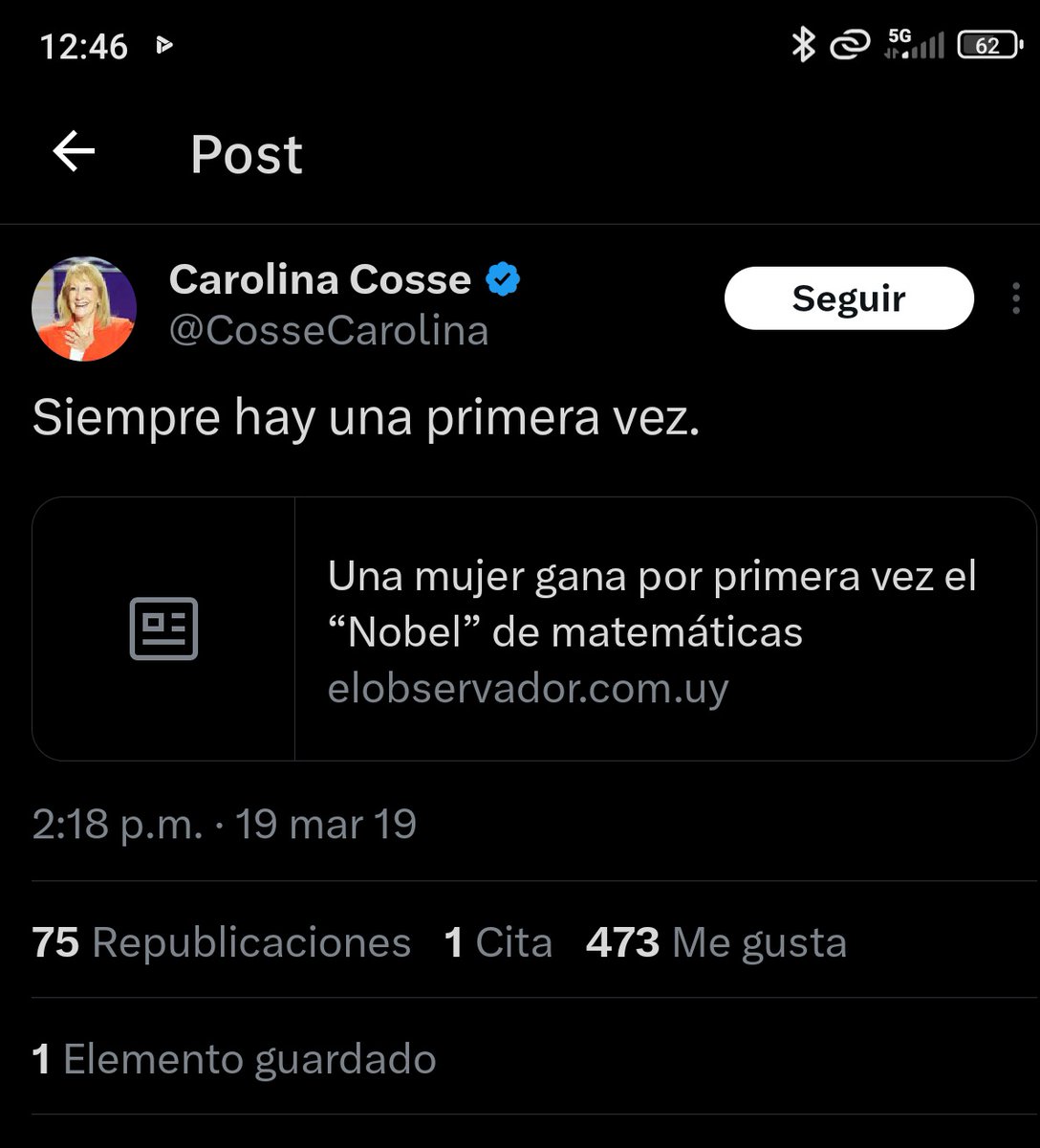 Giulybcok2's tweet photo. En 2019, Carolina Cosse celebraba que “siempre hay una primera vez” cuando una mujer ganaba un Nobel.
Cuatro días después, desde que se anunció el Nobel de la Paz 2025; una Latinoamérica, María Corina Machado, lo obtiene y el silencio sigue siendo total.
La coherencia también debería tener su primera vez.
