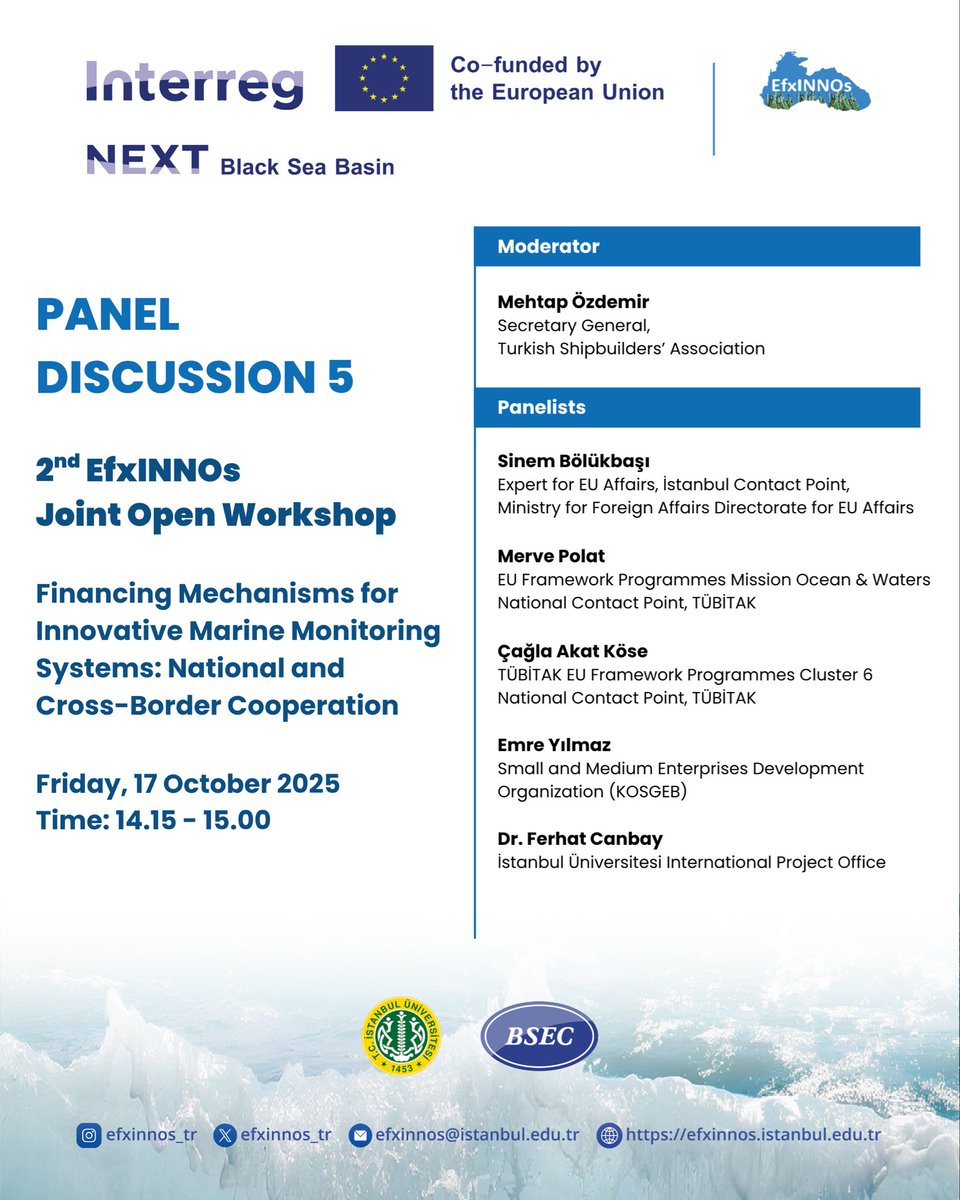 EfxINNOs 2. Ortak Çalıştayı Panel 5’te, belirlenen öncelikli ihtiyaçların nasıl, kimlerle ve hangi fonlarla hayata geçirileceği ele alınacaktır. Ulusal, bölgesel, AB ve uluslararası düzeyde finansman ve işbirliği seçenekleri değerlendirilecektir. Uygun ortaklık modelleri ve