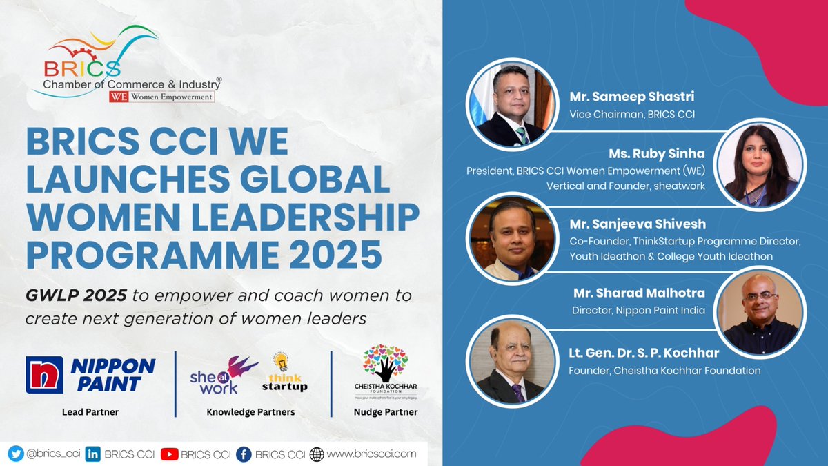 #BRICSCCIWE launches the 3rd edition of the Global Women Leadership Programme (GWLP 2025)! Empowering the next generation of women leaders across BRICS+ through mentorship, learning &amp; collaboration for a more inclusive global future. 

 #GWLP2025

Read : shorturl.at/B34gn