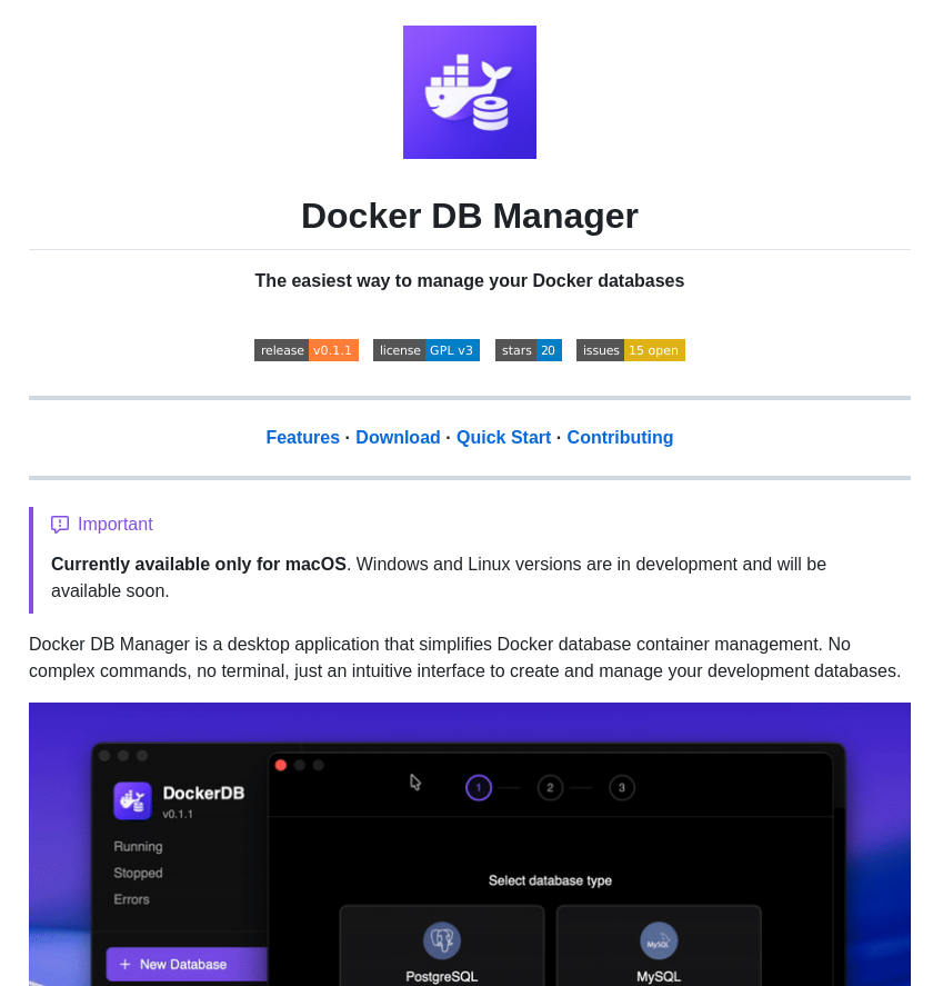 tom_doerr's tweet image. manage Docker databases visually on macOS, no terminal needed