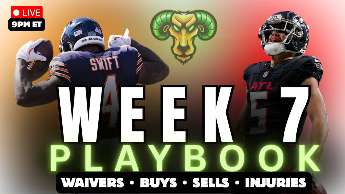 🚨 GOAT District is LIVE tonight with the Week 7 High Stakes Playbook!

🔥 Waivers • Buys • Sells • Injuries • Matchups

👥 JD (<a href="/GOATDistrict/">GOAT District 🐐 Fantasy Football</a>) &amp; Dan (@overhypedsleepr)
🎙️ Special Guest: <a href="/FFTylerO/">Tyler O</a>

📺 9PM ET — Bring your questions for the live chat!

(Link in thread ⬇️)