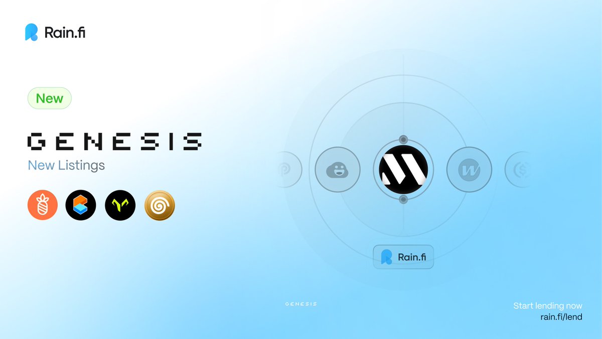 Rain.fi π§ (@rainfi_) on Twitter photo Lending & borrowing should be a DeFi standard.
All Genesis tokens launched via <a href="/metaplex/">Metaplex π¦Ύ</a> are now live on Rain
Just listed: $EXO, $GOATED, $PORTALS & $CARDS
Use these assets to borrow or leverage trade β with no price-based liquidations. Lending & borrowing should be a DeFi standard.
All Genesis tokens launched via <a href="/metaplex/">Metaplex π¦Ύ</a> are now live on Rain
Just listed: $EXO, $GOATED, $PORTALS & $CARDS
Use these assets to borrow or leverage trade β with no price-based liquidations.