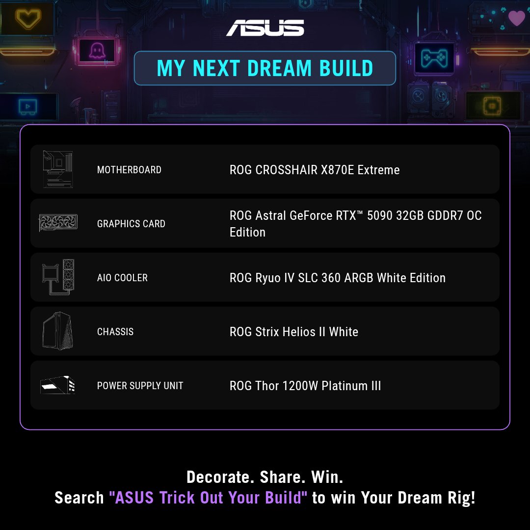 Building my dream PC isn’t just about specs — it’s about passion. As someone who loves gaming and works with AI, having a setup that empowers me to both create and play is the ultimate dream. 💻⚡🎮

@ASUSROG 

 #TrickOutYourBuild #ASUS #X870 #Z890 #B860 #B850