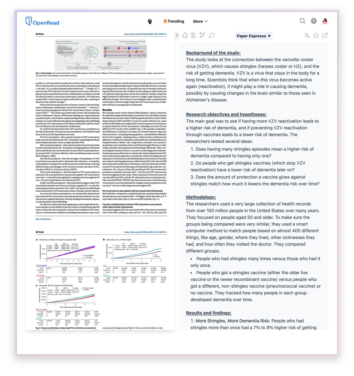 <a href="/DrEricDing/">Eric Feigl-Ding</a> Breakdown of the paper:

The study looks at the connection between the varicella-zoster virus (VZV), which causes shingles (herpes zoster or HZ), and the risk of getting dementia. VZV is a virus that stays in the body for a long time. 

Scientists think that when this virus
