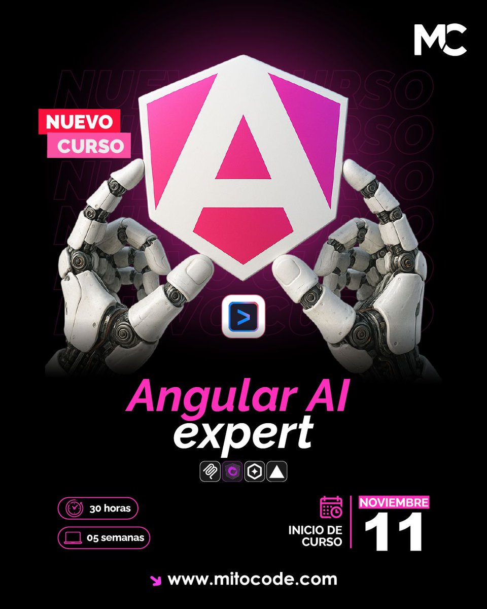 mitocode's tweet image. Aprenderás a integrar inteligencia artificial directamente en tus aplicaciones Angular, aprovechando la reactividad, los Signals y agentes inteligentes para crear experiencias más dinámicas y potentes 🤖💡
🚨 Angular AI Expert
📲 buff.ly/e9lDvYO
.
#mitocode