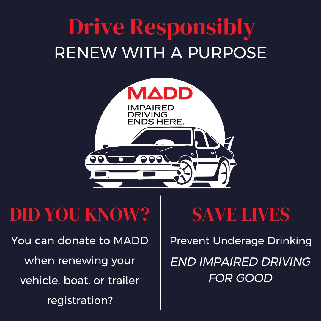 Did you know that in all 67 counties in Florida you can round up your tag renewal and donate to MADD Florida?  Check it out!