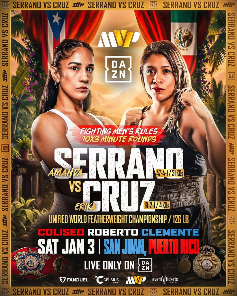 MostVpromotions's tweet image. Two warriors. One unfinished story.📖
In 2023, Amanda Serrano and Erika Cruz went to war in a fight that shook the sport — nearly 2,000 punches thrown, twelve minutes of pure heart, and the night Serrano became Puerto Rico’s first-ever undisputed champion. Now, they meet…