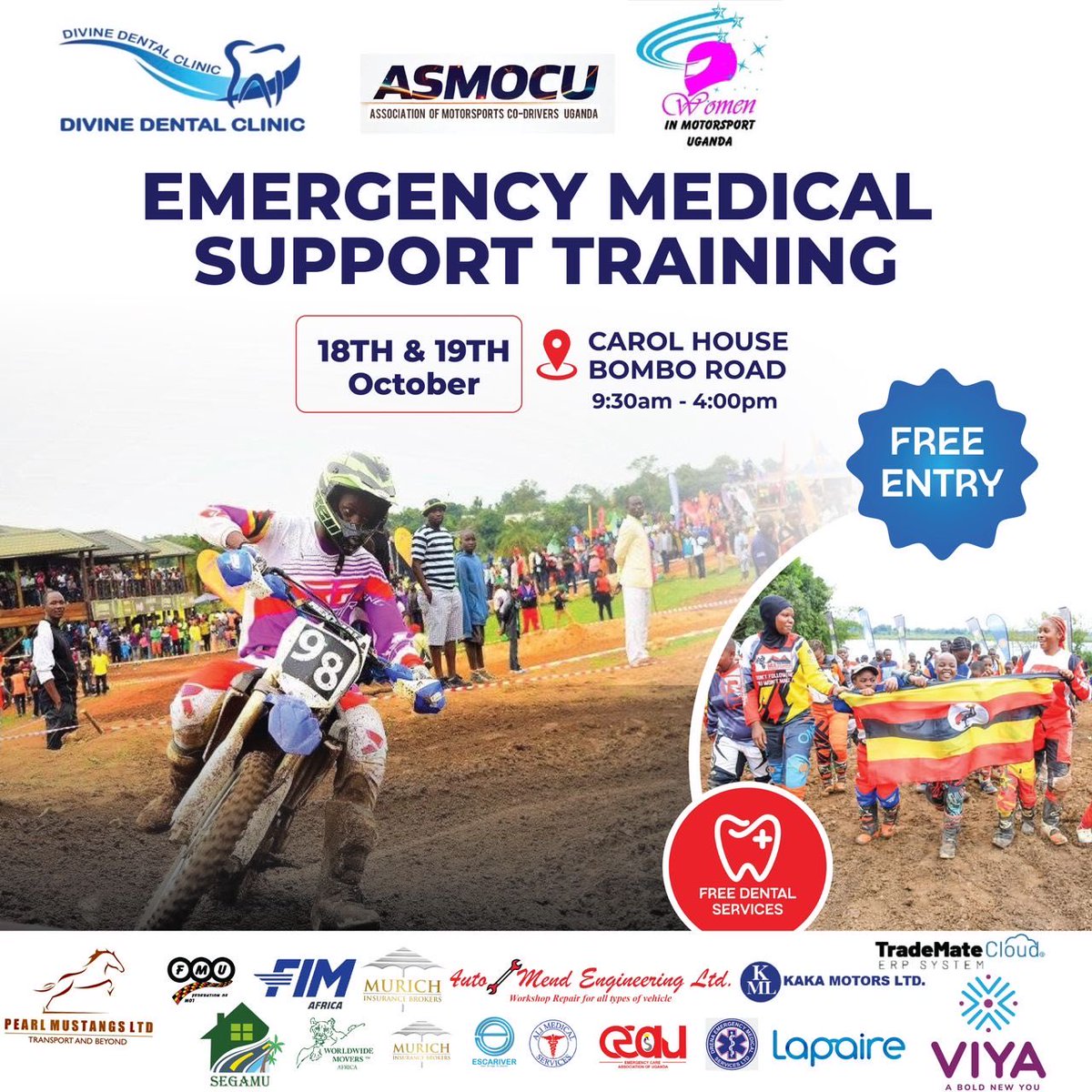 📣Join us for the up coming First Aid and Emergency Medical Support Training Program. Don’t miss this opportunity to gain essential life saving skills , access to free dental screening for motorsport drivers, riders and officials🦷