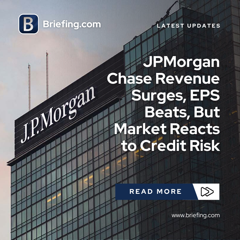 Briefingcom's tweet image. $JPM: JPMorgan Chase delivered another solid quarter, marking its seventh straight EPS beat of at least $0.22, but shares are trading lower as JPM reported a more modest EPS beat and increased loan-loss provisioning.

Link in comments. 

#JPMorgan #ChaseBank #Bank #Finance