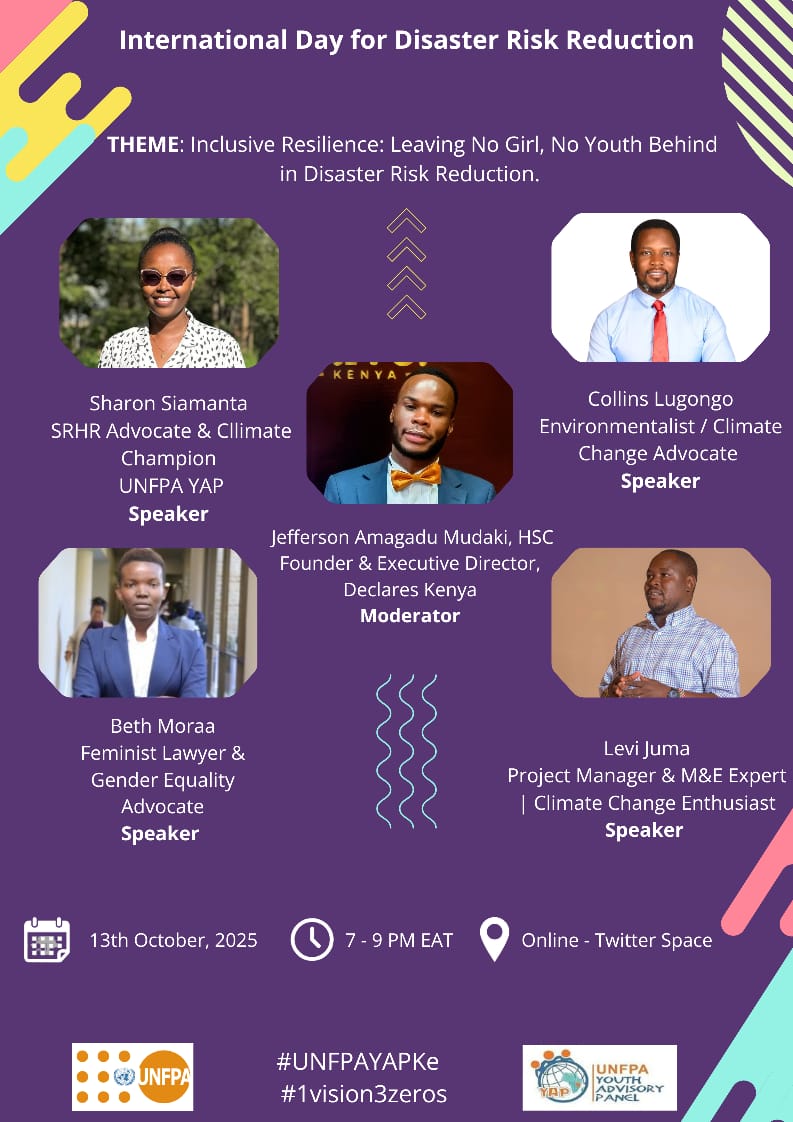 <a href="/PanelUnfpa/">UNFPA Youth Advisory Panel</a> Join today's Twitter chat as we discuss how we can build equitable and inclusive systems that empower girls and young people to take the lead in disaster preparedness, response, and recovery. #IDDRR 2025.#fundresilience #UNFPAYAPtotheworld #Panelunfpa #PromotingDRR