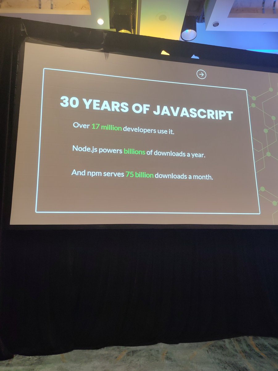 NodeSource's tweet image. If you care about JavaScript, keep an eye on what's happening at @jsconf North America!
@rginn206 the Director of OpenJS Foundation, shared the long game of #javascript, it's history and even the JS Spotify Wrapped 🎶
Amazing new things coming for the ecosystem 💚