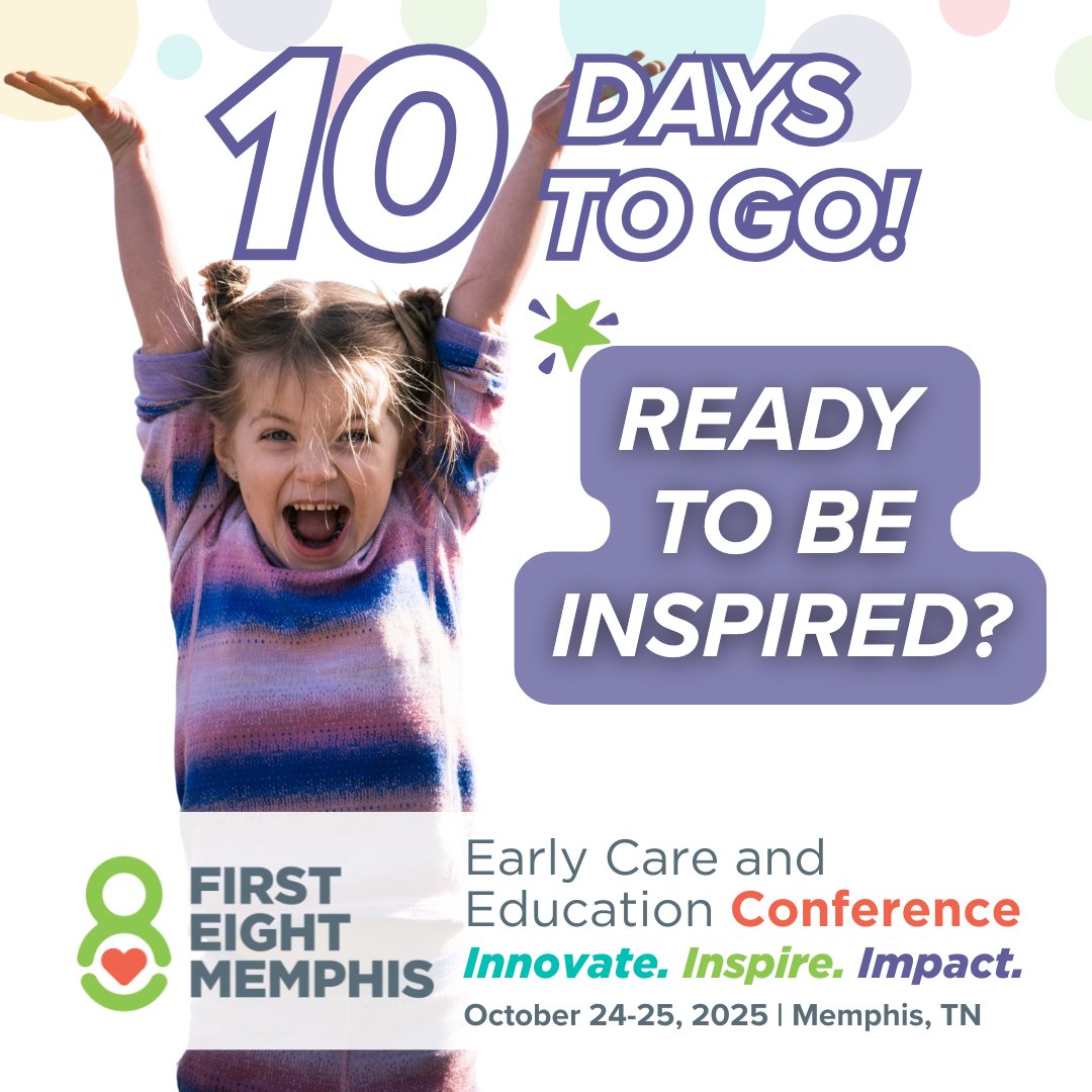 First 8 Memphis (@first8memphis) on Twitter photo ⏰ The countdown is real—just 10 days until the First 8 Memphis ECE Conference!
From powerful keynotes to community connections, this is THE event for educators and advocates. ✨ Don’t miss out. Last chance to register: first8memphis.org/ece-conference ⏰ The countdown is real—just 10 days until the First 8 Memphis ECE Conference!
From powerful keynotes to community connections, this is THE event for educators and advocates. ✨ Don’t miss out. Last chance to register: first8memphis.org/ece-conference
