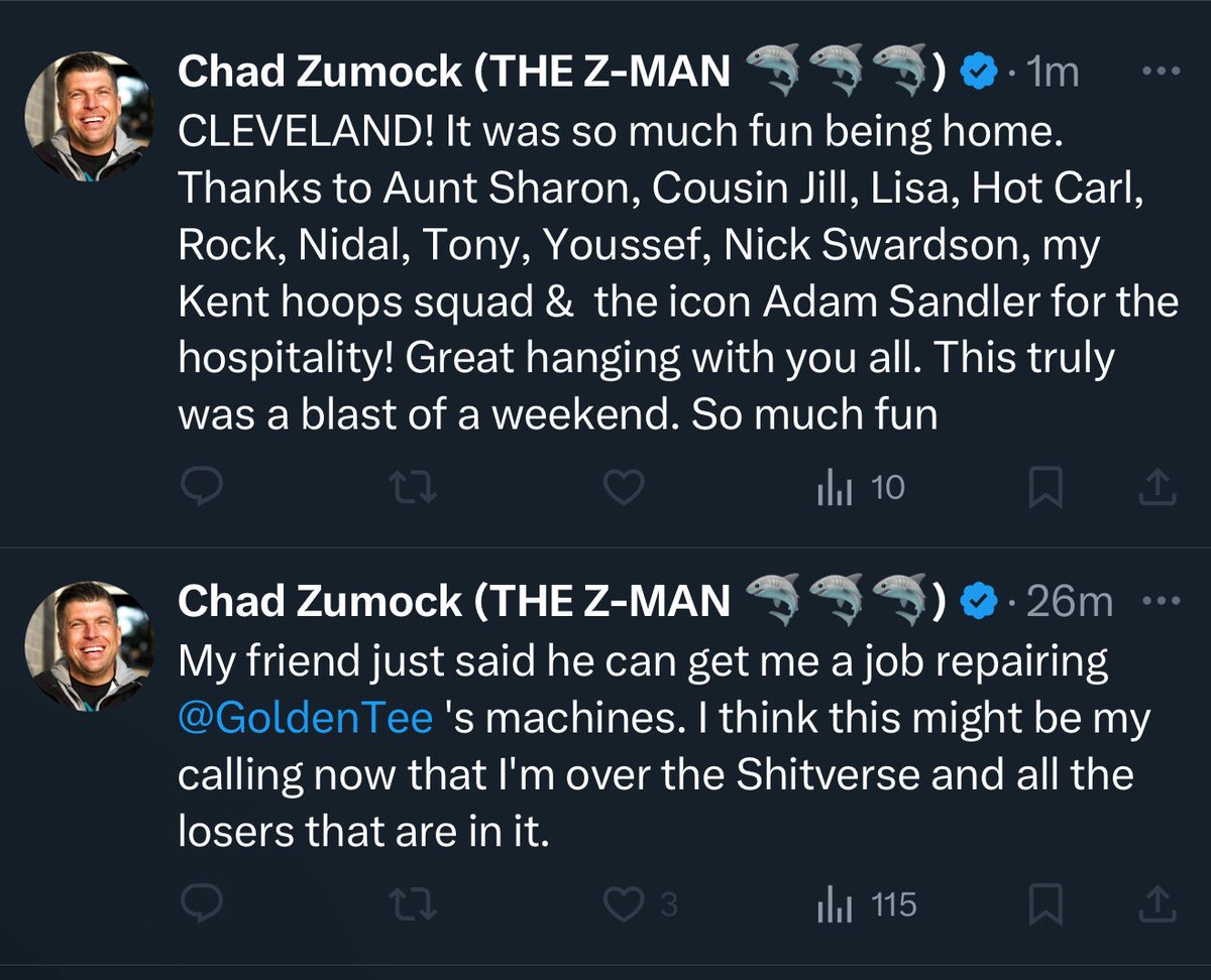 Chad BoozeMock (@chadboozemock) on Twitter photo Even though <a href="/chadzumock/">Chad Zumock (THE Z-MAN 🦈🦈🦈)</a> spent his whole weekend with all these people having “fun” I believe majority of it was spent fighting with the shitverse he now plans to leave and get a job😂 Blast of a weekend arguing with people on X during his hiatus🫡 Even though <a href="/chadzumock/">Chad Zumock (THE Z-MAN 🦈🦈🦈)</a> spent his whole weekend with all these people having “fun” I believe majority of it was spent fighting with the shitverse he now plans to leave and get a job😂 Blast of a weekend arguing with people on X during his hiatus🫡