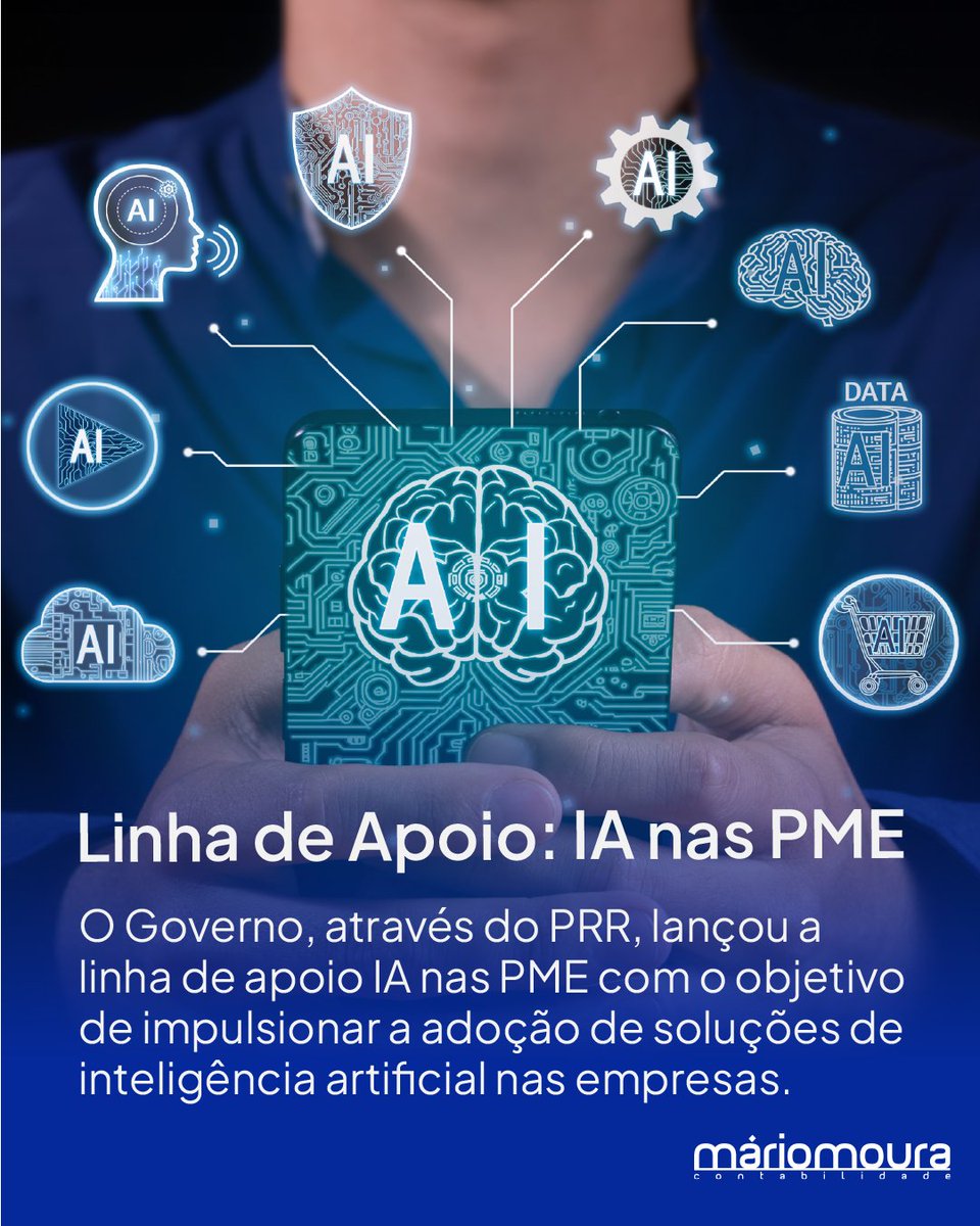 Está aberto a Linha de apoio IA nas PME  
✅ Apoio de 75 % a fundo perdido
✅ Dotação de 100 M€
✅ Investimento mínimo: 5.000 € / apoio máximo: 300.000€
✅ Candidaturas até 31 out 25 (Fase I) e até 28 nov 25 (Fase II)

Na MMC ajudamos a submeter o seu projeto. 
Fale connosco!