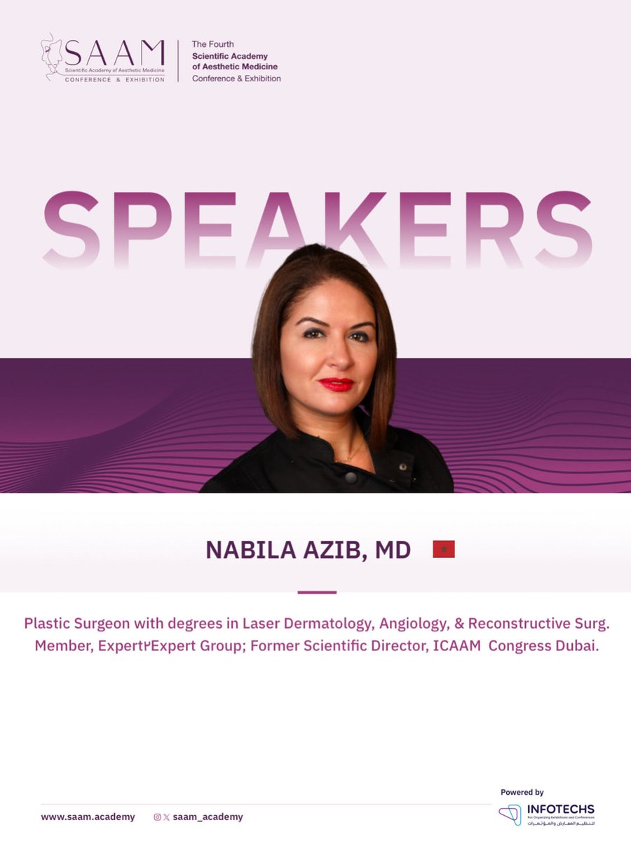 Dr. Nabila Azib will be speaking at SAAM2025! 🎙️

Get ready for inspiring lectures, live workshops, and great networking in aesthetic medicine ✨

🔗 Register Now: saam.academy/register/

🗓 November 6-8, 2025
📍 Fairmont Hotel, Riyadh, SA

#SAAM2025 
#Dermatology
