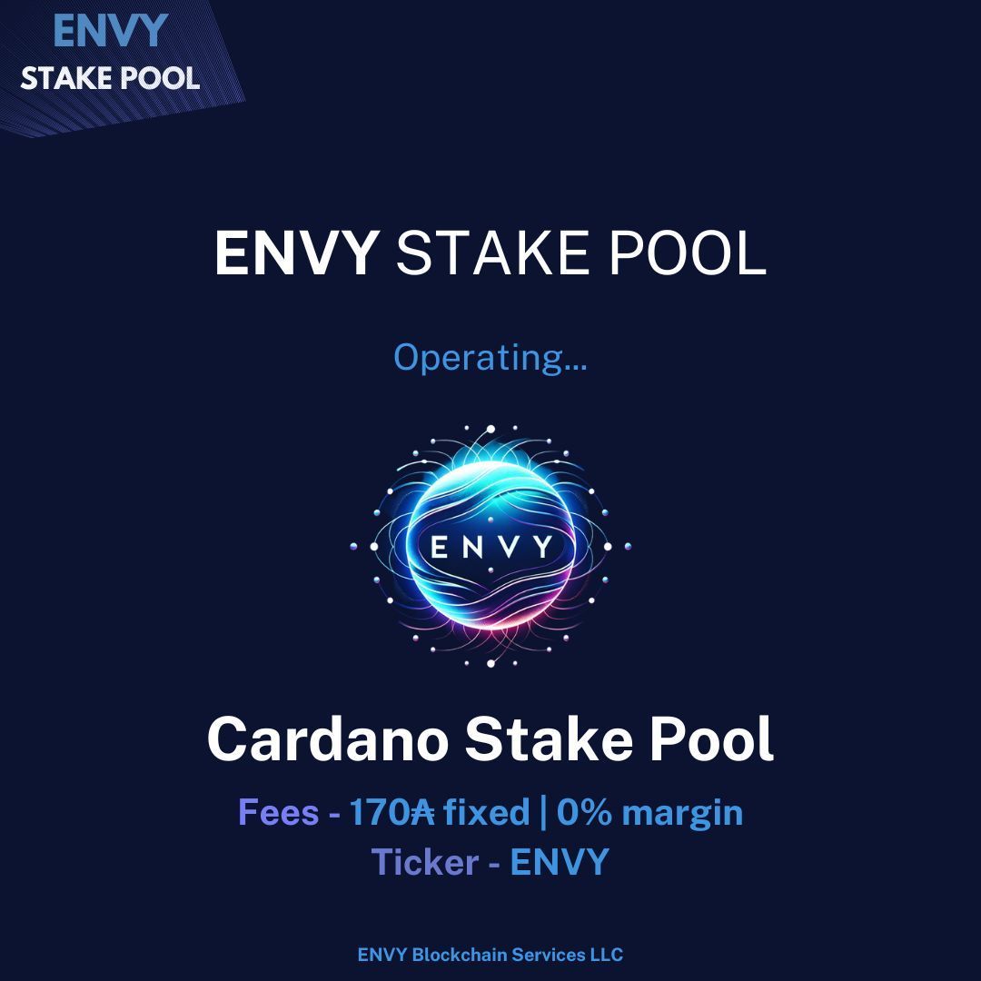 ✨Cardano Community✨ 

ENVY has operated a Cardano Stake Pool since August 2021, providing decentralized Cardano block production services!

Now with the lowest fees!🥳 

ℹ️ Pool Ticker - ENVY
⚙️ Fees - 170₳ fixed | 0% margin

Delegate to ENVY for reliable $ADA rewards!