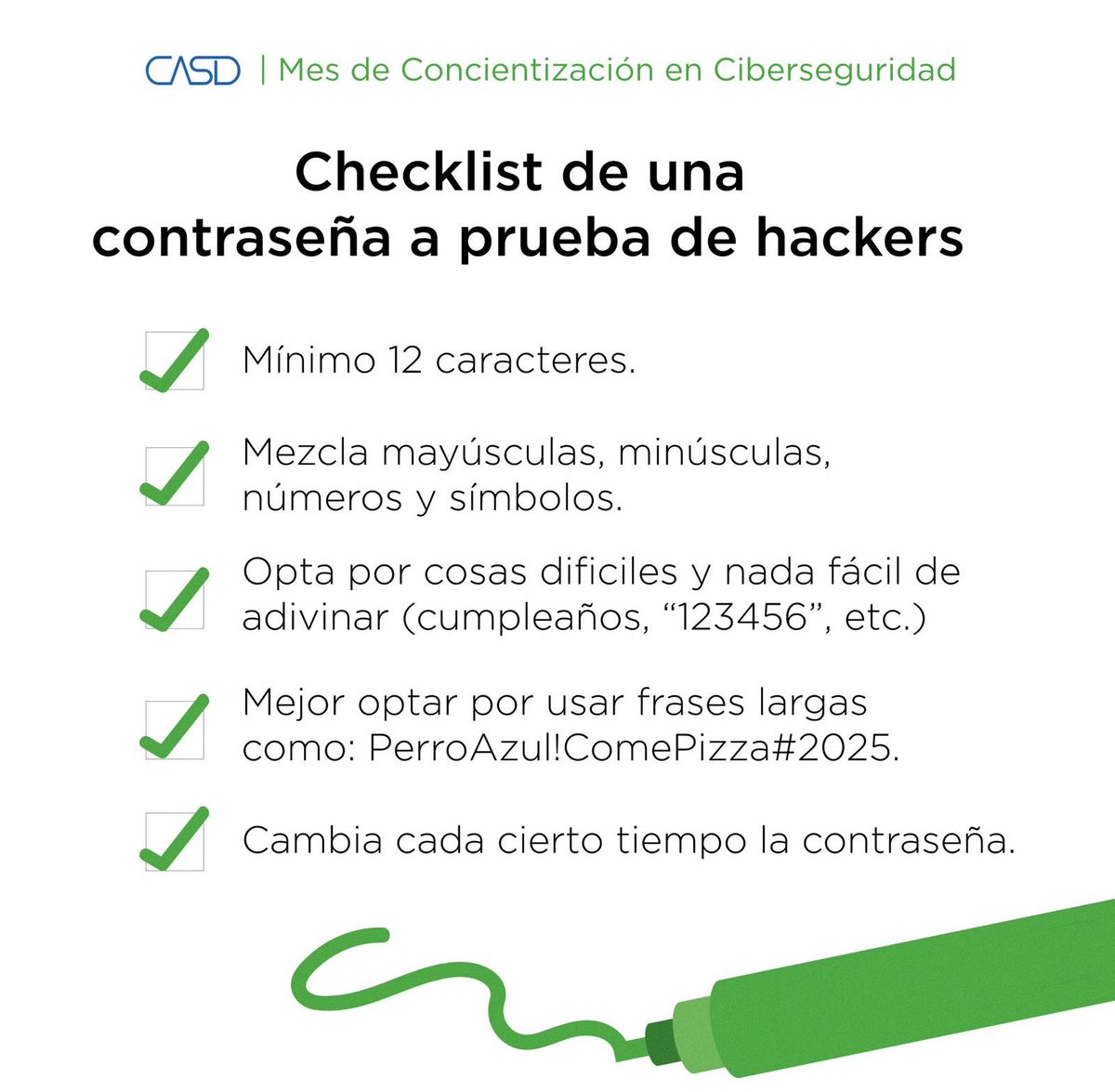 CASD_eSecurity's tweet image. 🔐Cada contraseña que creamos es una pequeña barrera que protege: nuestra información, nuestra confianza, nuestra identidad.

Una contraseña segura es mucho más que una combinación de letras y símbolos. Es cuidado.

#Ciberseguridad #CASD #Checklist #OctubreCiberCASD