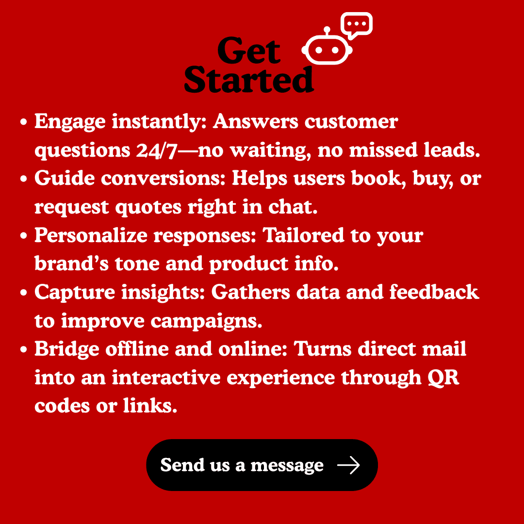 TorpedoMKTG's tweet photo. Our chatbot solution bridges offline &amp; online marketing —turning mailers into interactive experiences with 24/7 engagement, seamless conversions &amp; real-time insights.
📬💡

Find out more here⤵️
https://t.co/gmu9M45aPX

#DirectMail #B2BMarketing #MarketingAutomation https://t.co/vtuWhdm9Rs