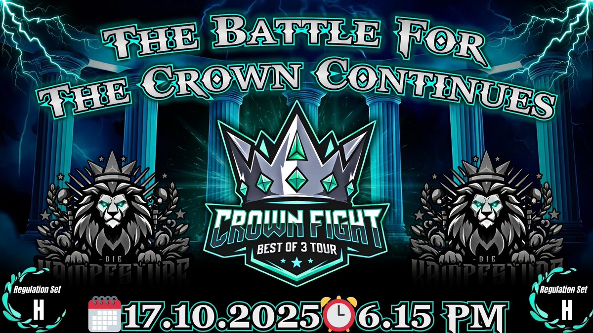 The 44th battle for the crown begins 👑 
👑Reg.H | Crown Fight Bo3 Tour🏆 
🗓️17.10.2025 | 6:15 PM (CET) 
♻️Reposts are very appreciated 
🔢Min. 5 Swiss ➡️ min. Top 8 Cut 
🔗Register: play.limitlesstcg.com/tournament/68e…
#pokemon #playpokemon #bestof3