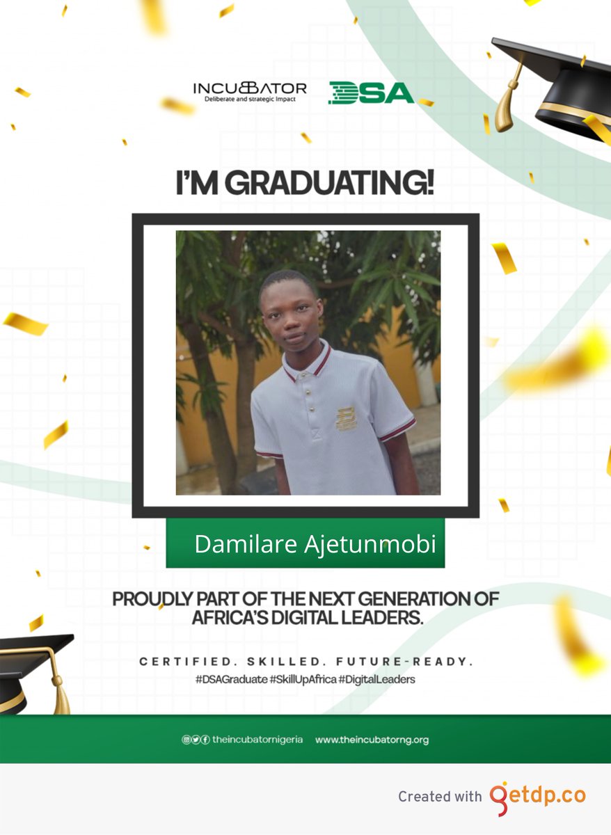codewithajet's tweet image. Hey everyone 👋
I’m proud to share — I’M GRADUATING! 🎓

Part of Africa’s next generation of digital leaders 🌍
💡 Certified | 💻 Skilled | 🚀 Future-Ready

#DSAGraduate #SkillUpAfrica #DigitalLeaders #CodeWithAjet