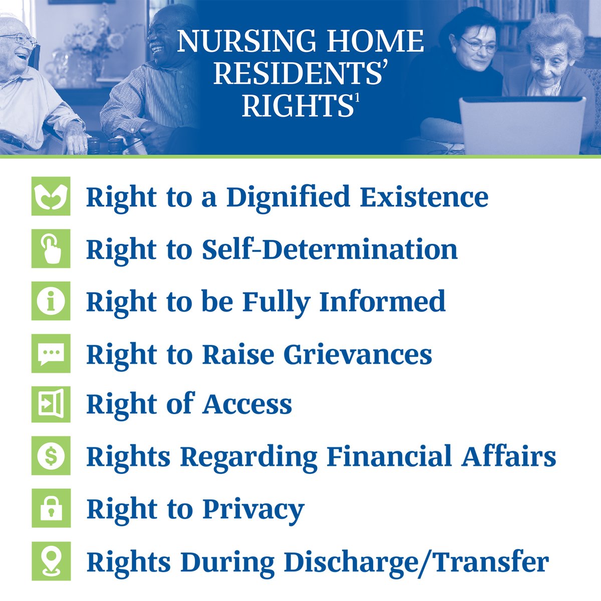 Residents have rights that the federal Nursing Home Reform Law guarantees. The law requires nursing homes to “promote and protect the rights of each resident,” emphasizing the individual dignity and self-determination of each resident.

Full document:
mass.gov/doc/nursing-re…
