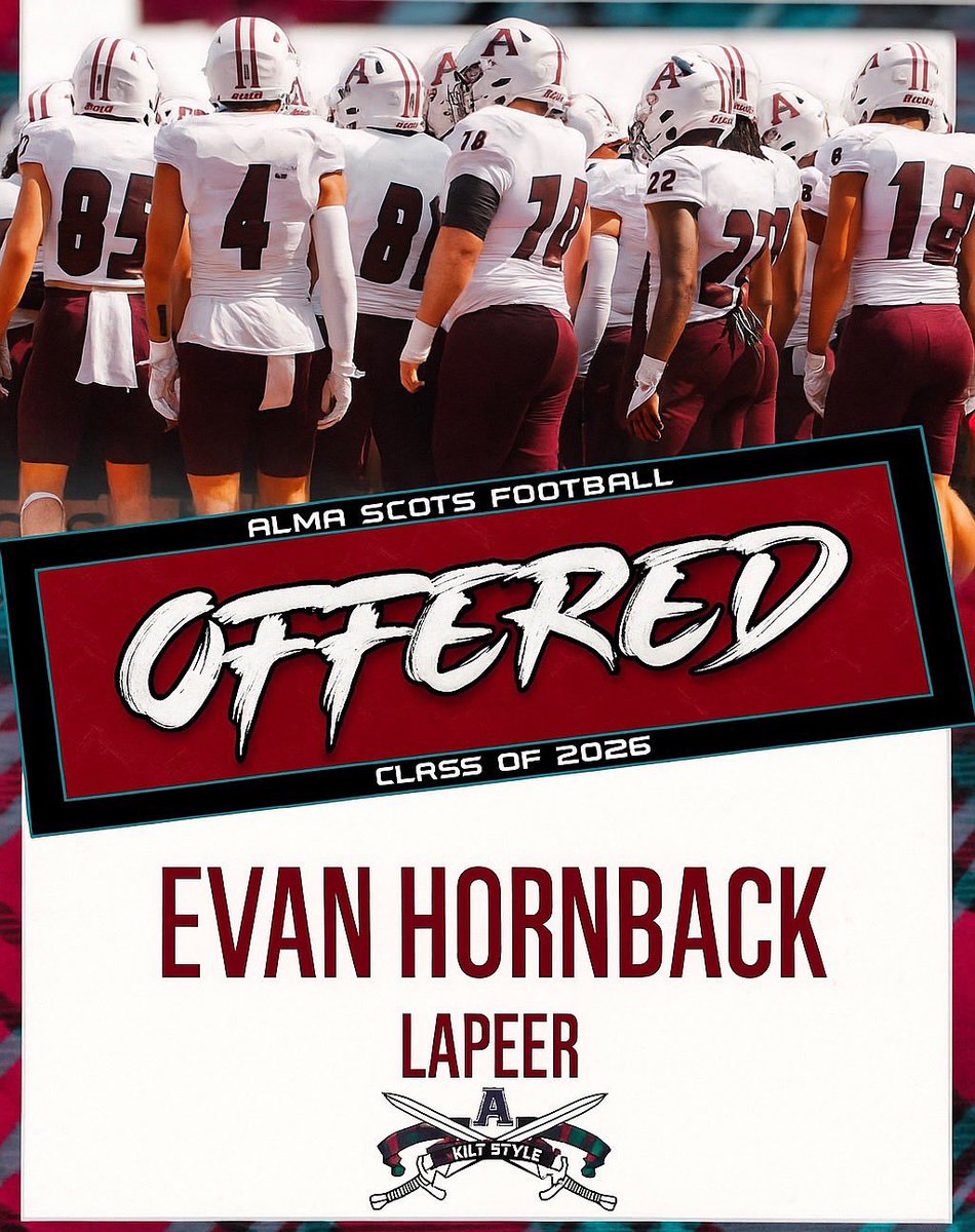 Lapeer 2026 WR/DB Evan Hornback was offered by Alma 

<a href="/evanhornback/">Evan</a>
