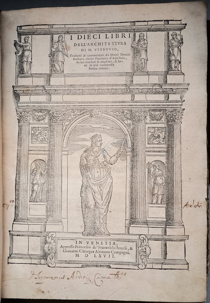 The title page of Vitruvius' 'Ten books on architecture' printed in 1567, one of the books shown to Lynda Mulvin's MA in Art &amp; Architecture students from UCD for their class on The Grand Tour #TitlePageTuesday