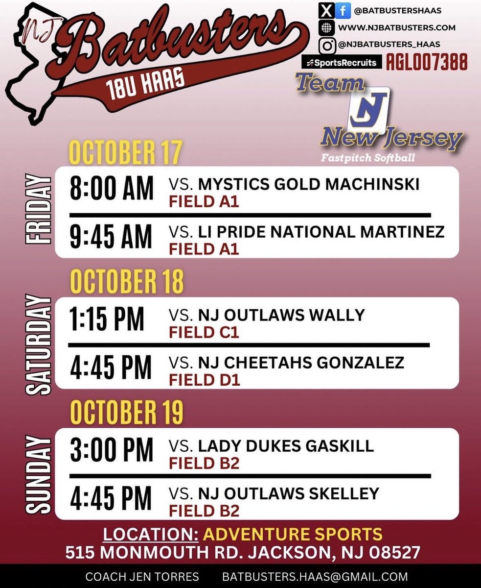 Here is the schedule for this weekend!