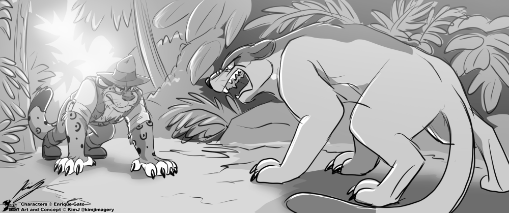 KimJImagery's tweet photo. As the gang gets close to Pititi, they are attacked by a puma, the same puma from the first movie. Tad, while in jaguar form, faces off against the big cat.
Tip jar: https://t.co/do0O64pRl7
#TadTuesday #TadeoJones #TFTuesday #storyboard #tadthelostexplorer #fanmade #jaguar https://t.co/S7Rut4O1cV