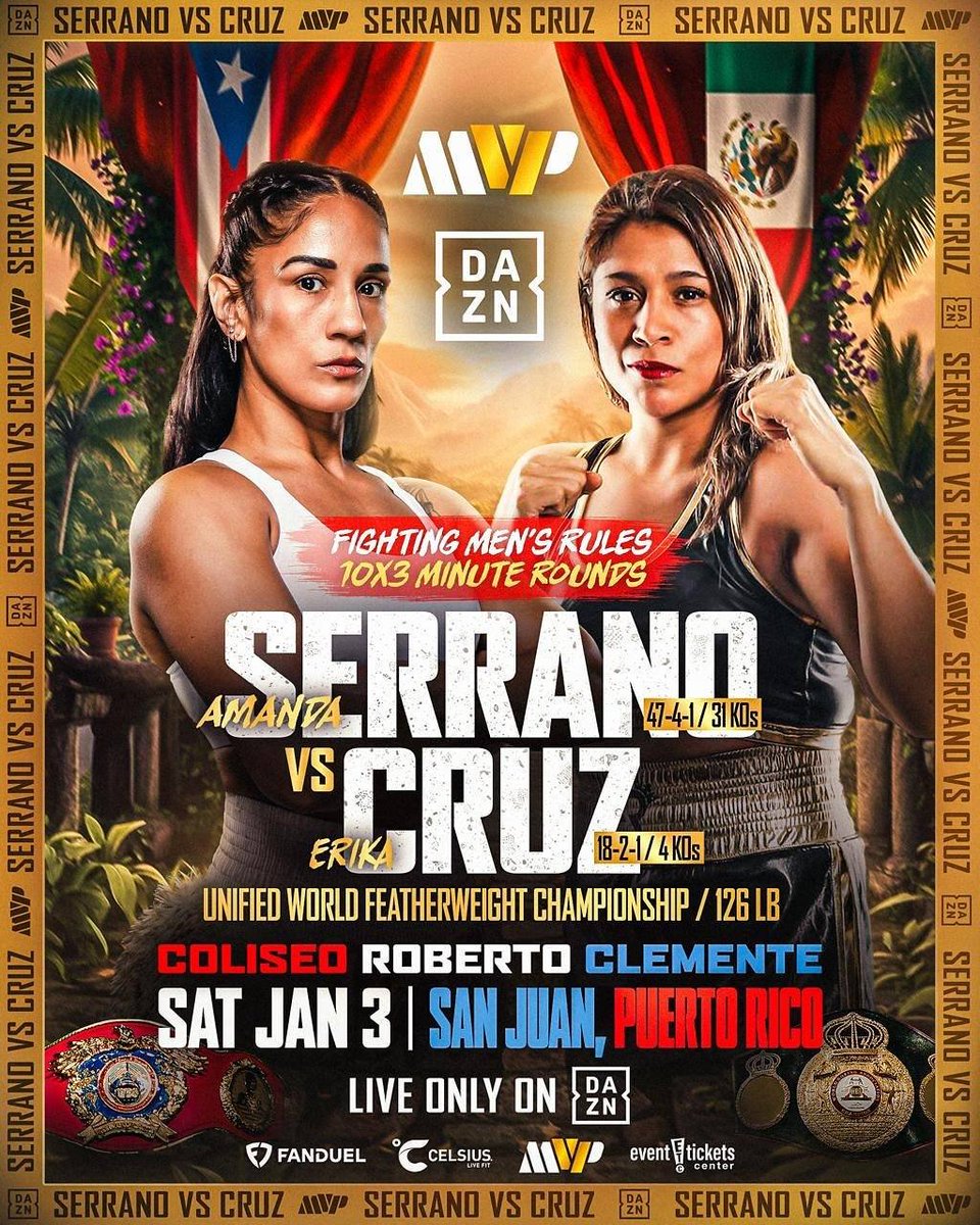 EsquinaAzulBox's tweet image. Tremenda noticia con #ErikaCruz, ya que se le dio la revancha ante #AmandaSerrano, programada para el 3 de enero de 2026 en Puerto Rico.
