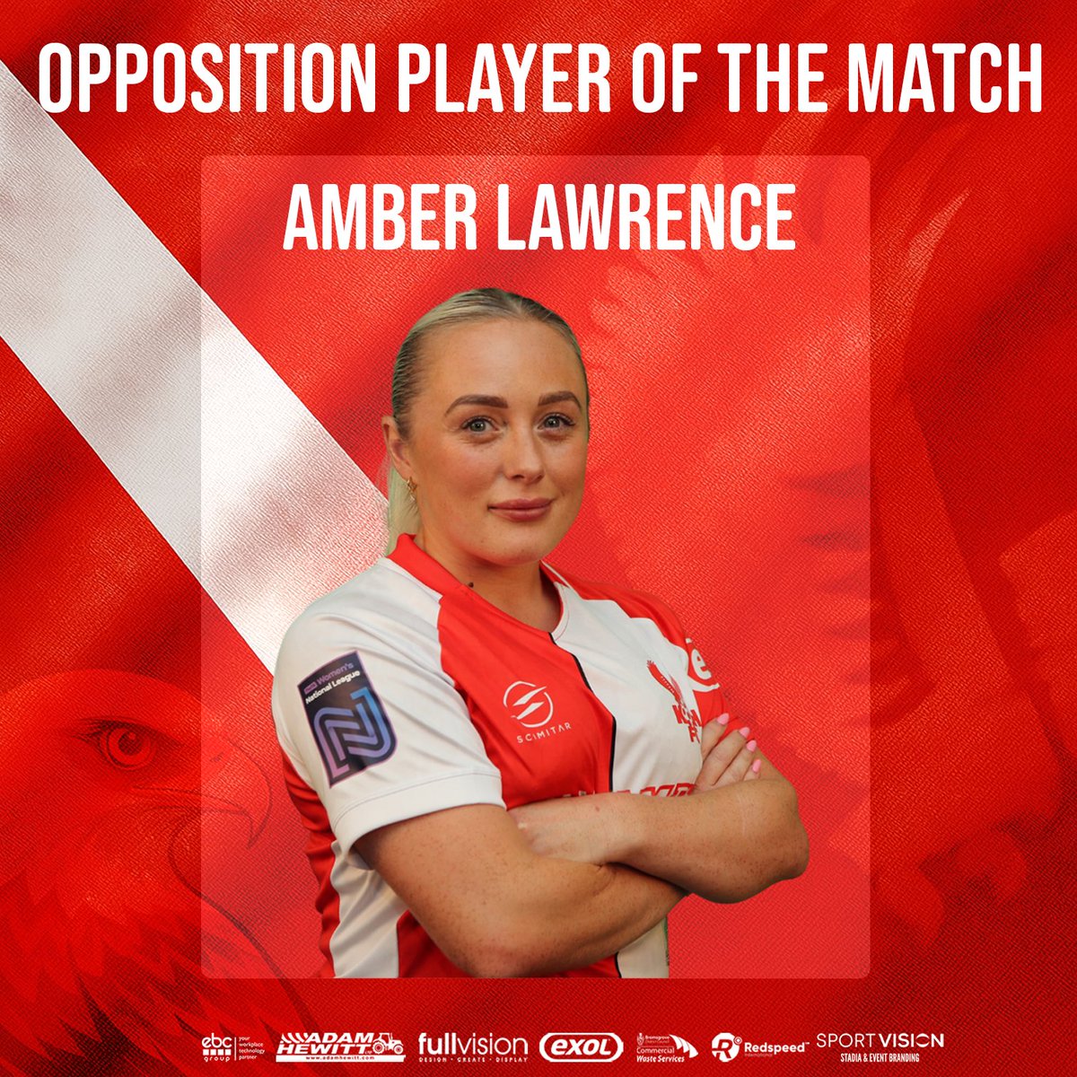 🌟 Congratulations to Amber Lawrence, who has been voted Opposition Player of the Match for Sunday's 4-2 victory against Lincoln United!  

#Harriers 🦅