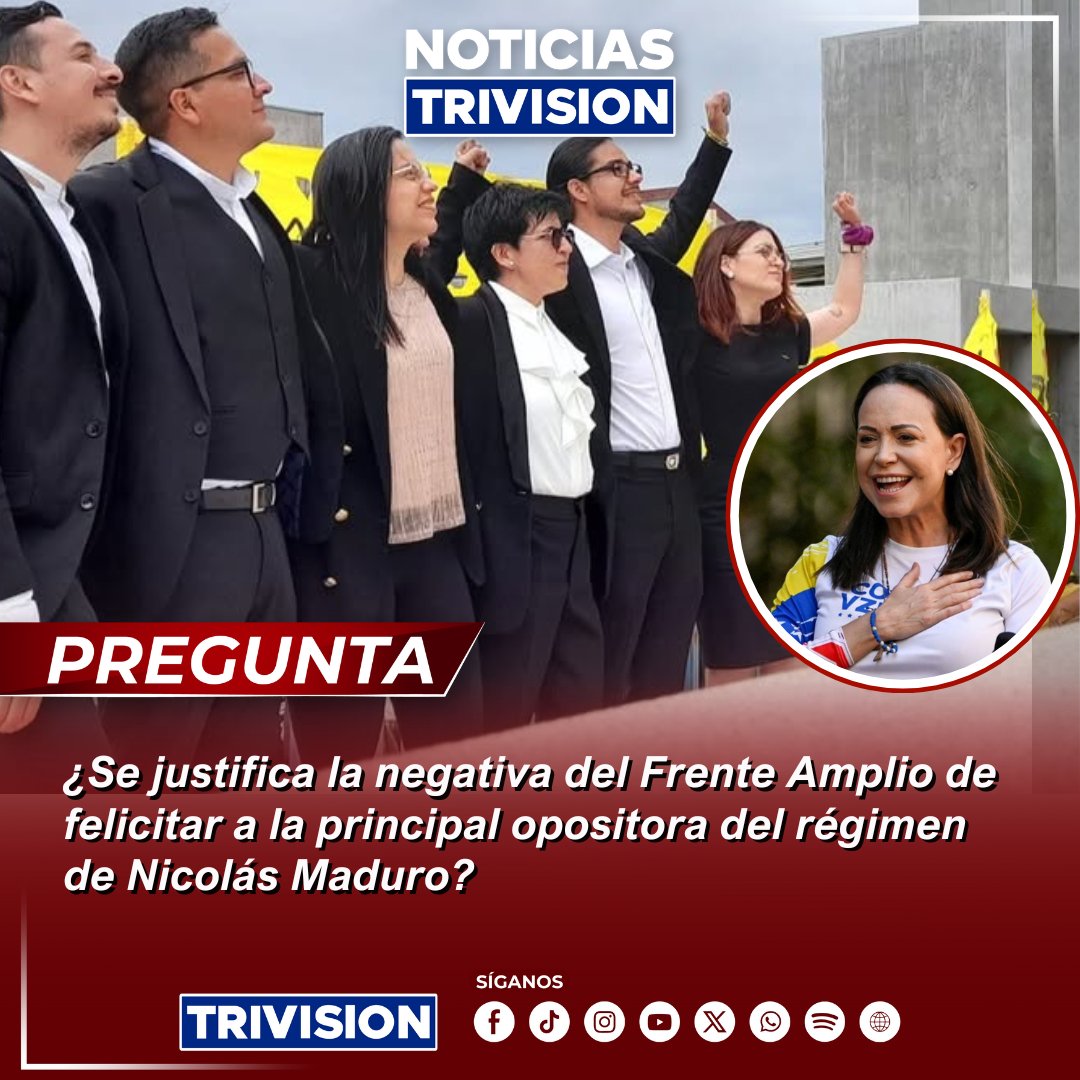 #PreguntaTrivisión | La fracción del Frente Amplio votó en contra de la moción del Plenario para felicitar a la venezolana María Corina Machado por recibir el Premio Nobel de la Paz, argumentando su “apoyo al genocidio en Gaza”.