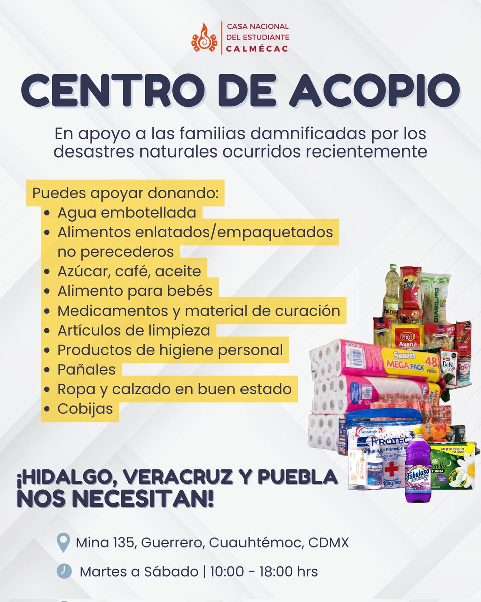 Hola! <a href="/LaGuerreroDF/">ℭ𝔬𝔩𝔬𝔫𝔦𝔞 𝔊𝔲𝔢𝔯𝔯𝔢𝔯𝔬</a>, les mando mensaje por aquí porque X no deja dm por no estar verificado.
Ojalá nos puedan ayudar a difundir nuestro centro de acopio en apoyo a nuestros hermanos de Veracruz, Hidalgo y Puebla!