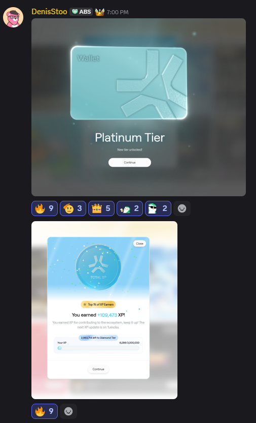 AltcoinSurfers's tweet photo. Happy @AbstractChain XP Tuesday!

Congratulations to the first Platinum Tiers in our community - Denis &amp; Vanilla 👏🥳

Top XP earners:
@DenisVlg000 109,473 XP
@ValentinaL51142 68,549 XP
@geniexbtz 46,070 XP
@winningispower 41,925 XP

Q4 will be juicy for everybody on Abstract ✳ https://t.co/OGSKtzWtSH